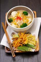Close up homemade Green Curry Udon. (Selective Focus)