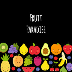 Cute Fruit Paradise background with various fruit characters