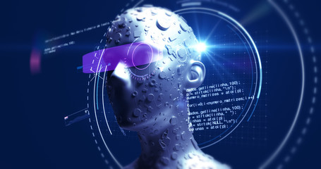 Stylish Advanced AI Robot Deep Learning - Technology Related 3D Illustration Render Concept