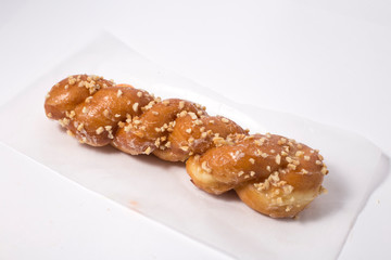 breads twists donut, isolated on white background. twisted bread stick