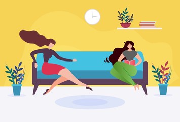 Two Cartoon Woman in Waiting Room Illustration
