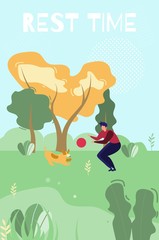 Active Rest Time on Nature Vertical Cartoon Banner