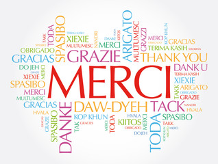 Fototapeta premium Merci (Thank You in French) word cloud in different languages