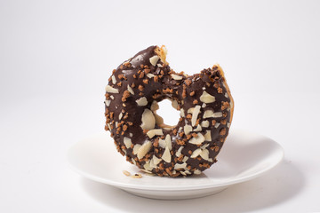 Chocolate donuts dessert. chocolate flavor donut with toppings