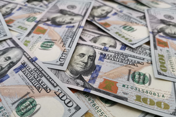 100 Dollars bill and portrait Benjamin Franklin on USA money banknote