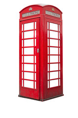 A British telephone booth isolated on white background