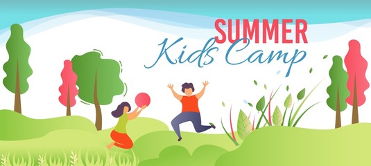 Summer Camp Promo Poster with Happy Cartoon Kids