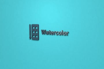 Illustration of Watercolor with blue text on light blue background