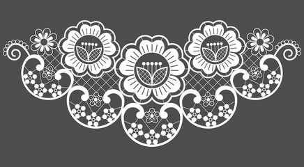 Lace application vector motof , ornamental pattern with roses, flowers and swirls, detailed lace design