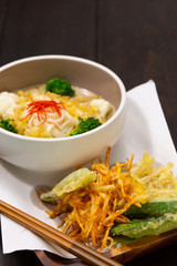 Close up homemade Green Curry Udon. (Selective Focus)