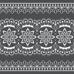 Seamless lace vector design - detailed retro wedding lace pattern with flowers and swirls, symmetric ornament 