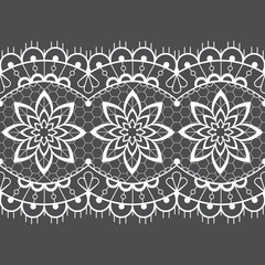 Retro seamless lace vector design - detailed vector wedding lace pattern with flowers and swirls, symmetric ornament 