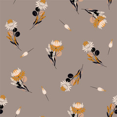 Vintage Seamless pattern  Protea flowers Vector isolated abstract florals and plants. Decorative design elements.Random repeat design for fashion fabric,web,wallpaper,and all prints