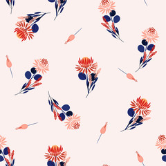 Protea flowers Vector isolated abstract seamless pattern florals and plants. Decorative design elements.Random repeat design for fashion fabric,web,wallpaper,and all prints