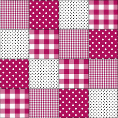 Stylish Patchwork of difference pattern polka dots,gingham check,window check , with black stich seamless pattern in vector ,Design for fashion,fabric,web,wallpaper,wrapping and all prints