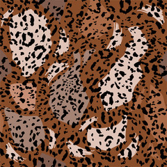 Modern monotone on brown freehand seamless pattern with animal leopard print. Trendy hand drawn.