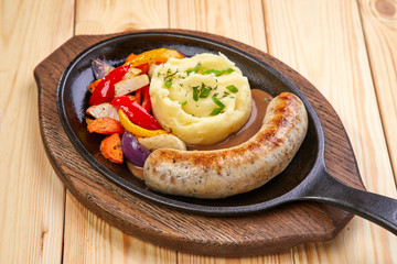 sausage with mashed potato