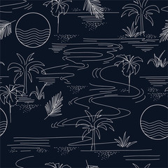 Materiał do szycia Minimal seamless pattern in vector of island summer mood and tone with line ,Design for fashion fabric web wallpaper and all prints