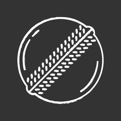 Cricket ball chalk icon. Professional sport equipment. Ball with prominent sew. Team game accessory. Outdoor sports activity. Sporting gear. Isolated vector chalkboard illustration