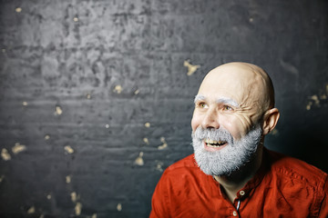 brutal bald bearded man / studio isolate, photo guy with a gray beard, bald head
