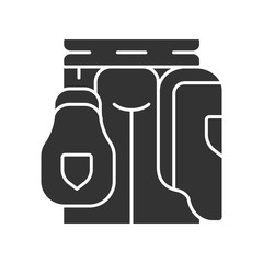 Cricket thigh guard glyph icon. Body protection for batsman. Thigh pad on sportsman. Sports protective gear. Athletics equipment. Silhouette symbol. Negative space. Vector isolated illustration