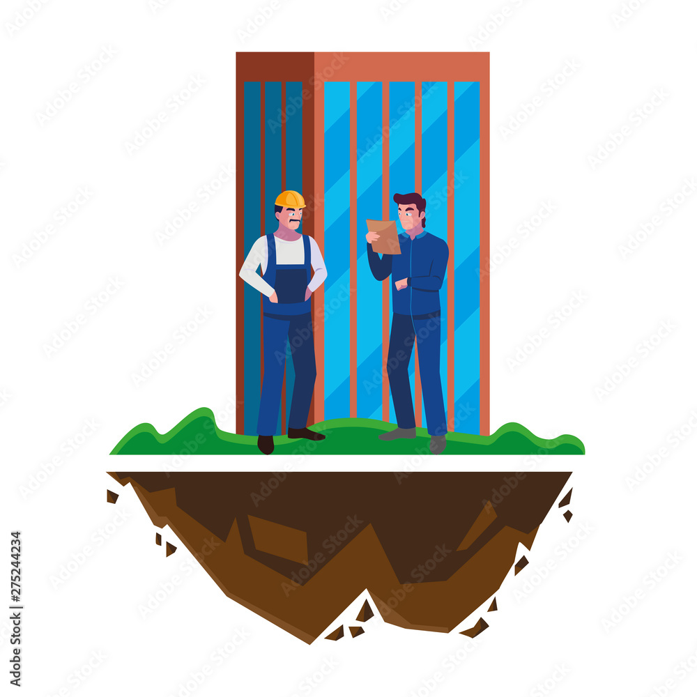 Aufkleber builder constructor with engineer and building