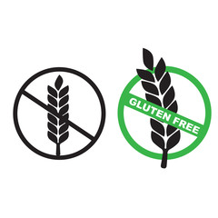 Wheat gluten free grain icon. 100% Gluten Free sticker for food