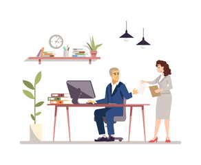 Boss at office flat illustration