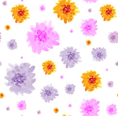 Seamless background with watercolor doodle style flowers
