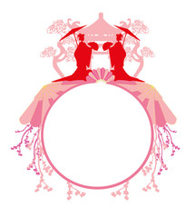 abstract decorative frame  with Asian girl