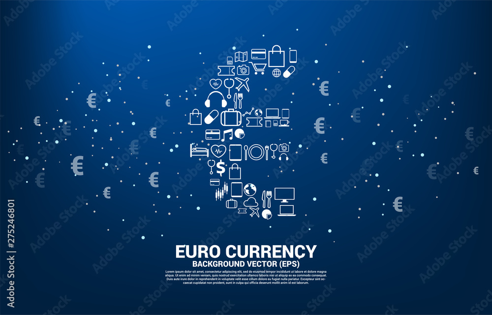 Poster vector money euro currency icon from multiple icon. concept for euro zone digital financial network 