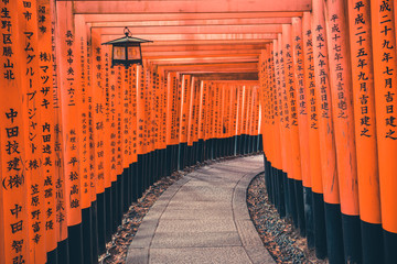 Fushimi Inari Shrine is an important Shinto shrine in southern Kyoto, Japan. It is famous for its thousands of vermilion torii gates, which straddle a network of trails behind its main buildings