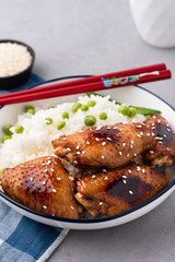 Chinese food fried chicken wings with rice