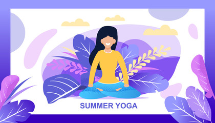 Summer Yoga Lettering Banner with Foliage Design