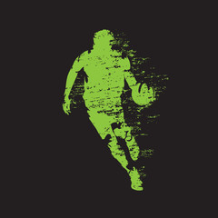 Basketball player running with ball, grunge style, isolated abstract vector silhouette