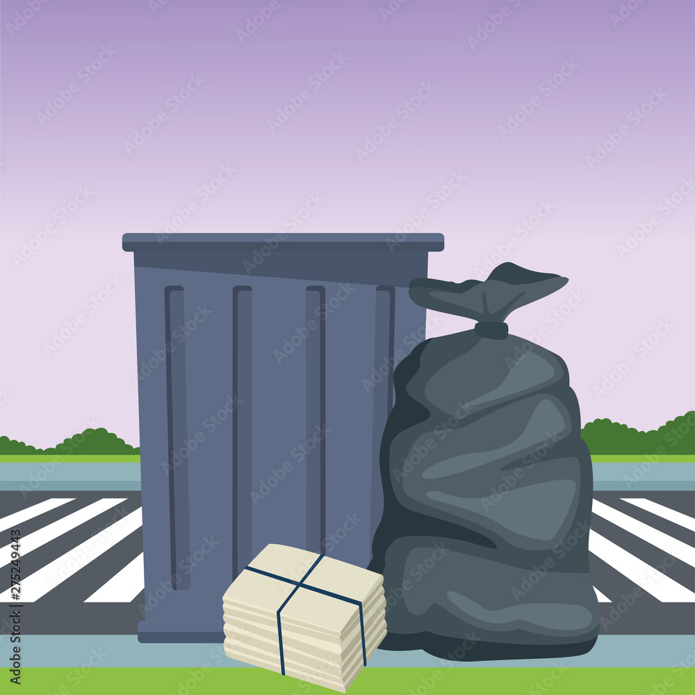 Sticker trash garbage can icon cartoon