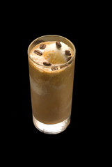 Closeup Iced Coffee Isolated on Black Background. - 275249682