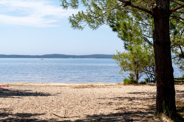 lacanau lake sand beach in Gironde Medoc France
