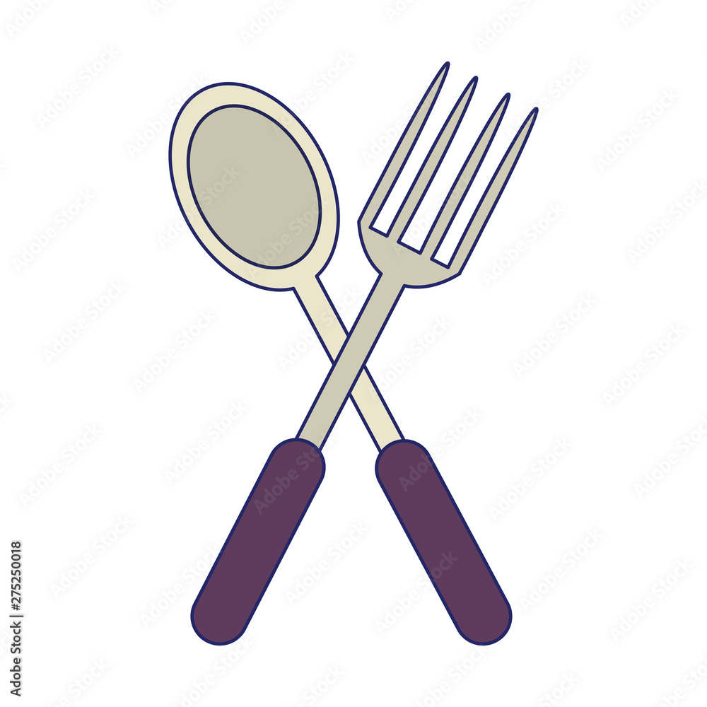 Sticker isolated fork, plate and spoon