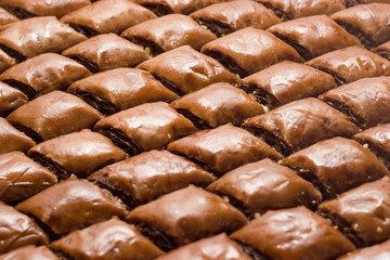 Pieces of Turkish or arabic traditional declious oriental dessert pahlava, baklava.