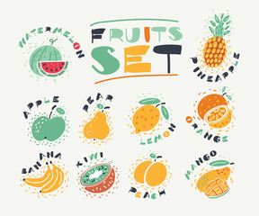Set collection of fruits.