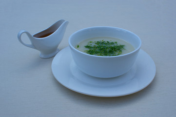 Against hangover soup. Popular dish of Georgian cuisine - chikhirtma soup.