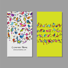 Business cards design, funny birds background