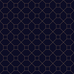 Stylish seamless blue geometric background. Grid repeatable golden pattern - elegant repetitive design.