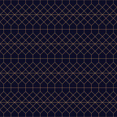 Ornamental seamless blue background. Grid repeatable golden pattern - elegant repetitive design. Rich decorative texture