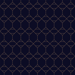 Royal geometric seamless blue background. Grid repeatable golden pattern - elegant repetitive ornamental design.