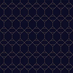 Printed kitchen splashbacks Blue gold Royal geometric seamless blue background. Grid repeatable golden pattern - elegant repetitive ornamental design.