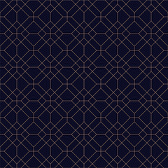 Geometric seamless blue ornamental background. Grid repeatable golden pattern - elegant repetitive design.