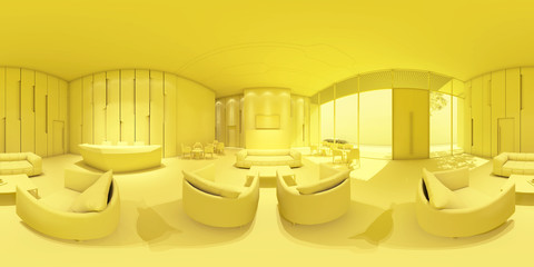 3d rendering yellow reception interior. minimal yellow interior concept,Spherical Panorama interior