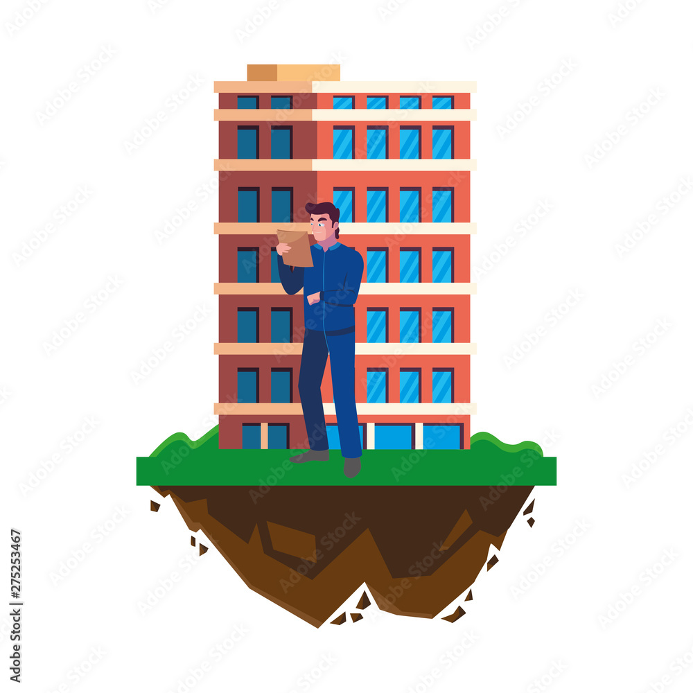 Poster logistic worker with building character